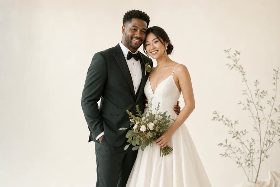Illustrative AI-generated Modern Studio wedding scene